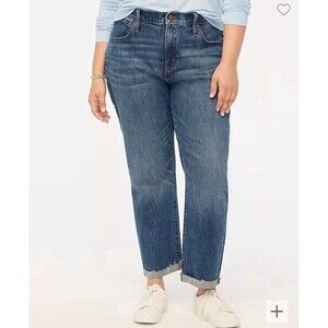 J Crew Jeans Womens 32 Blue Slim Boyfriend All Day Stretch Cuffed Ankle Fray